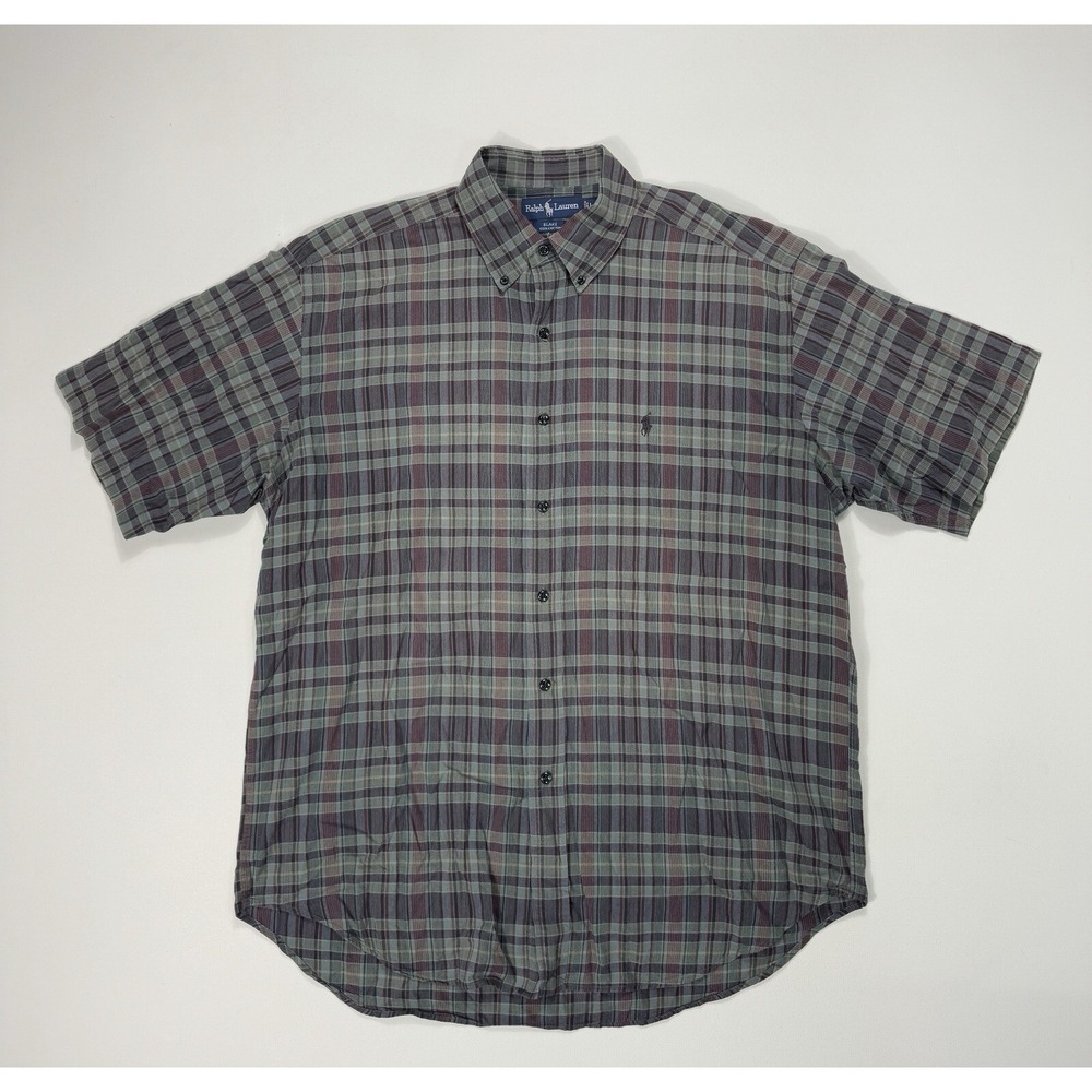 Ralph Lauren Blake Button Shirt Mens Large VTG Green Red Plaid Retro Classic 90s